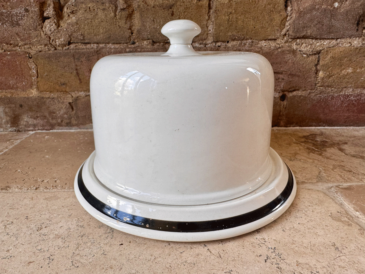 large vintage white ironstone burleigh cheese dome dish cloche 