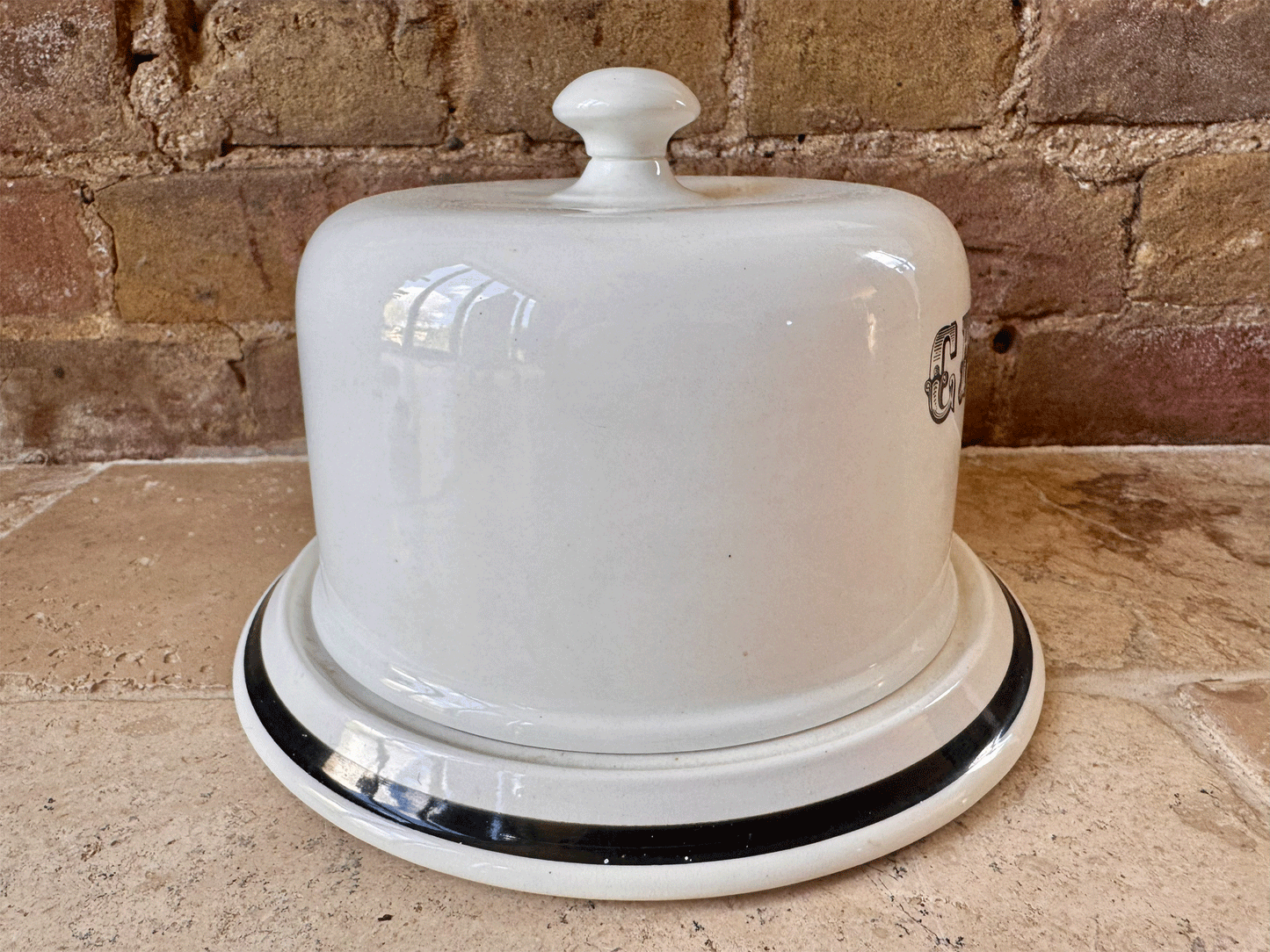 large vintage white ironstone burleigh cheese dome dish cloche 