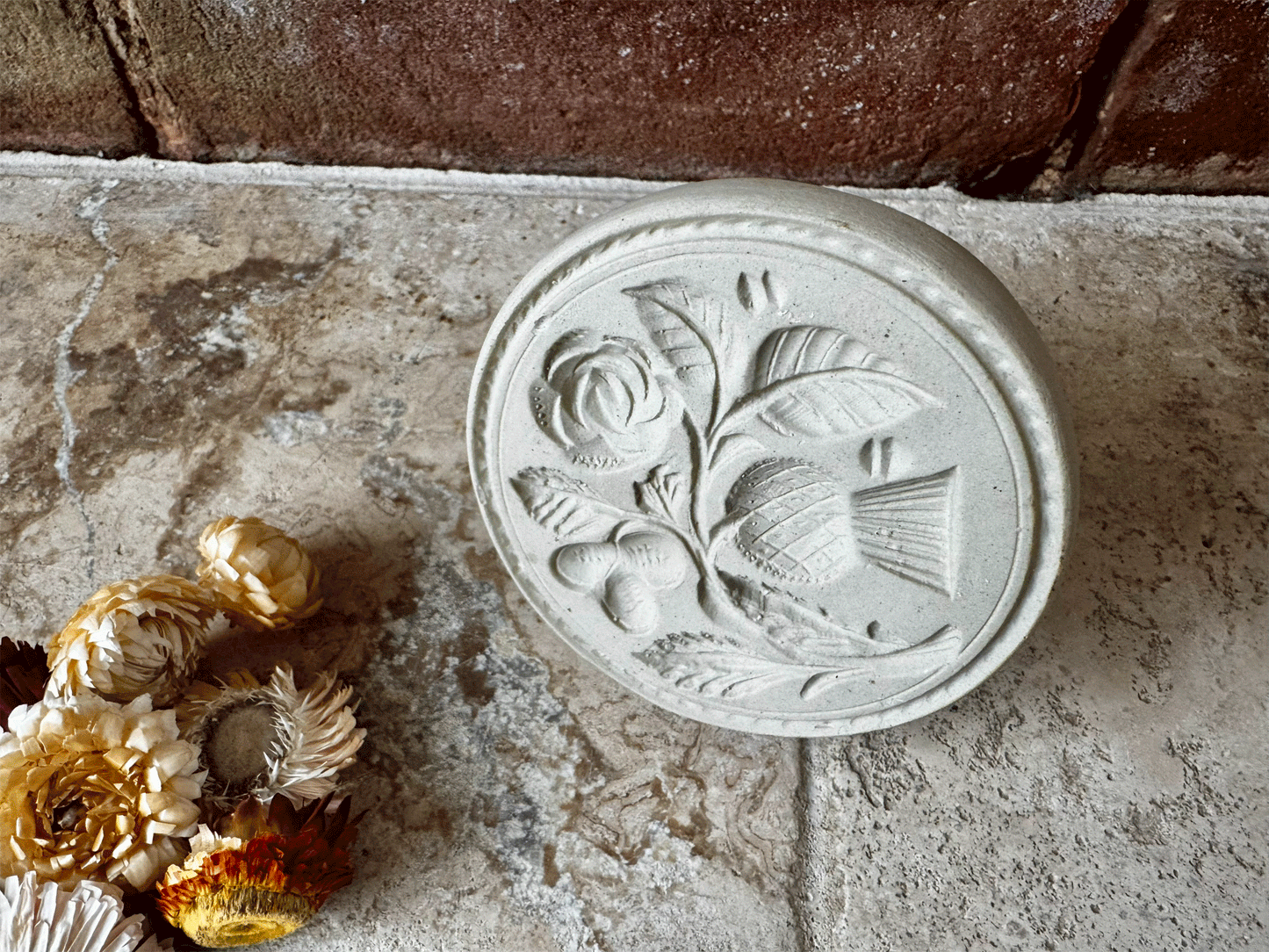 vintage english stoneware carved butter stamp mould english irish scottish union shamrock clover thistle rose wedding union gift