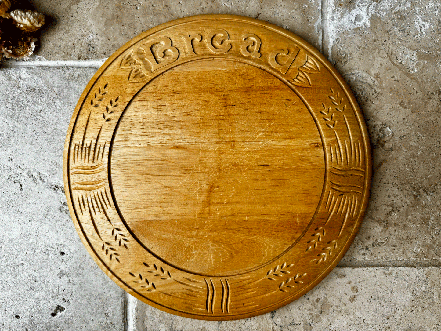 vintage mid century carved motto breadboard