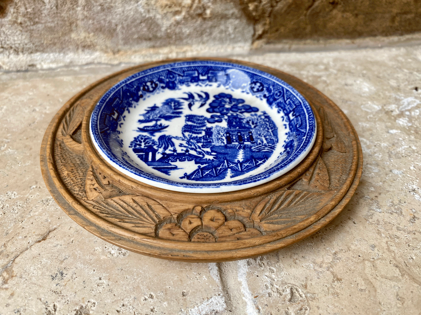 antique vintage english carved wooden treen butter board dish royal caudon butter pat