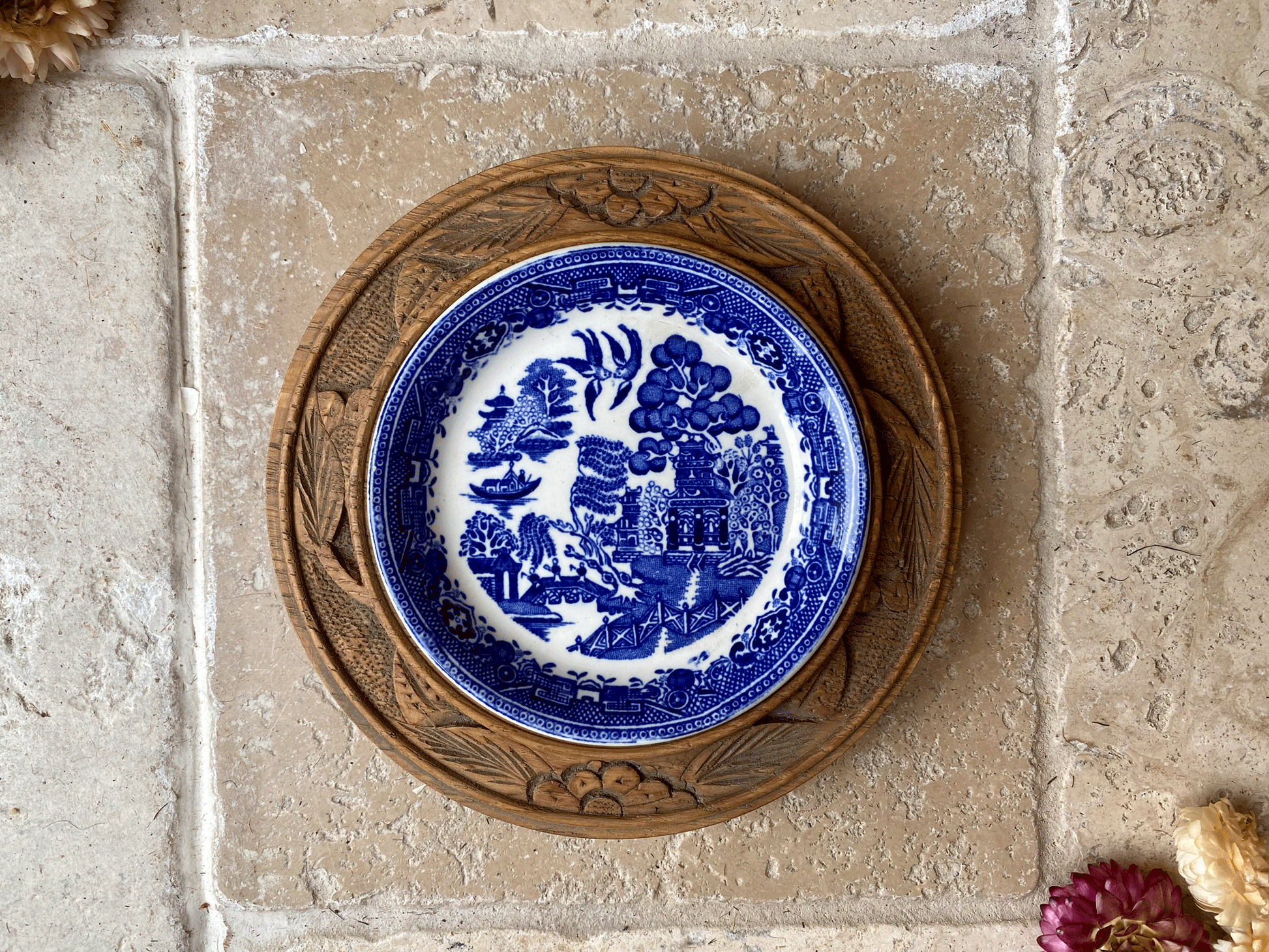 antique vintage english carved wooden treen butter board dish royal caudon butter pat