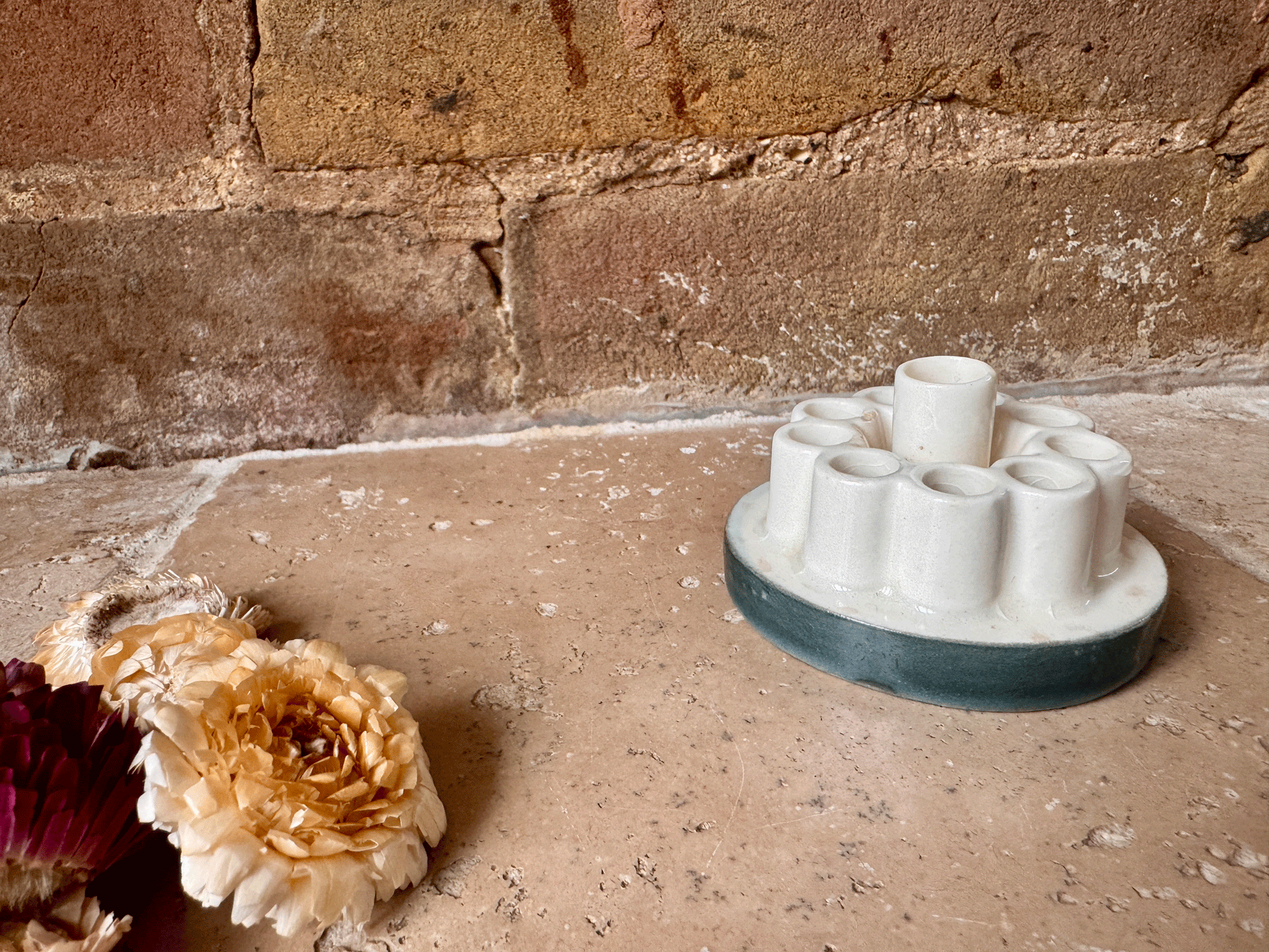 vintage english whiteware ceramic ironstone flower frog decorative shelf flower display