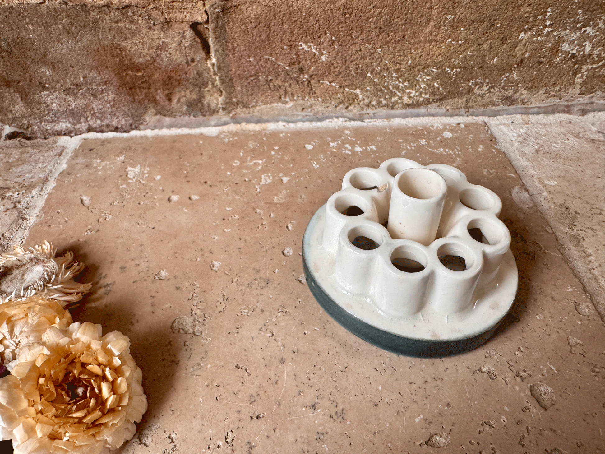 vintage english whiteware ceramic ironstone flower frog decorative shelf flower display