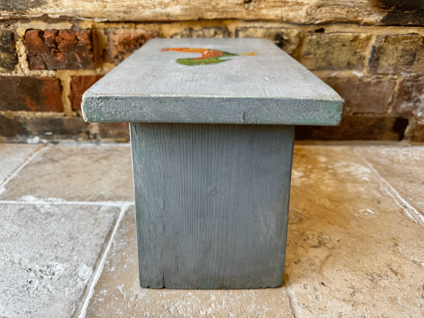 vintage english rustic farmhouse style shabby chic hand painted foot stool chicken rooster