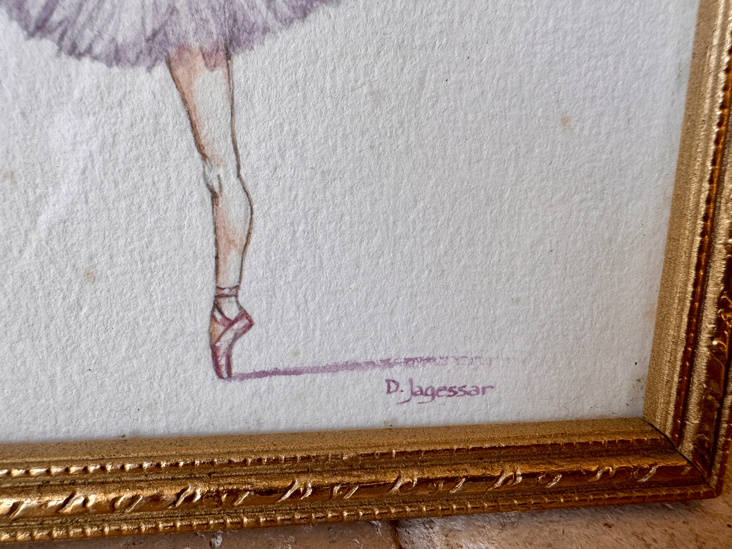 vintage watercolour painting artwork signed ballerina english picture