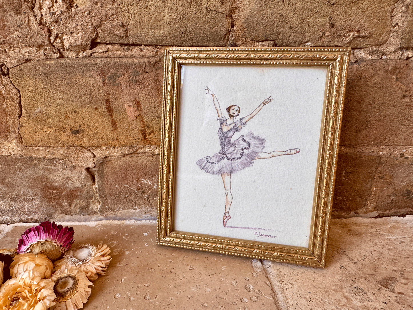 vintage watercolour painting artwork signed ballerina english picture