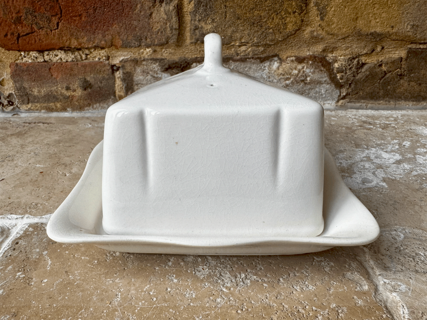 vintage english plain white ironstone lidded cheese butter dish grimwades