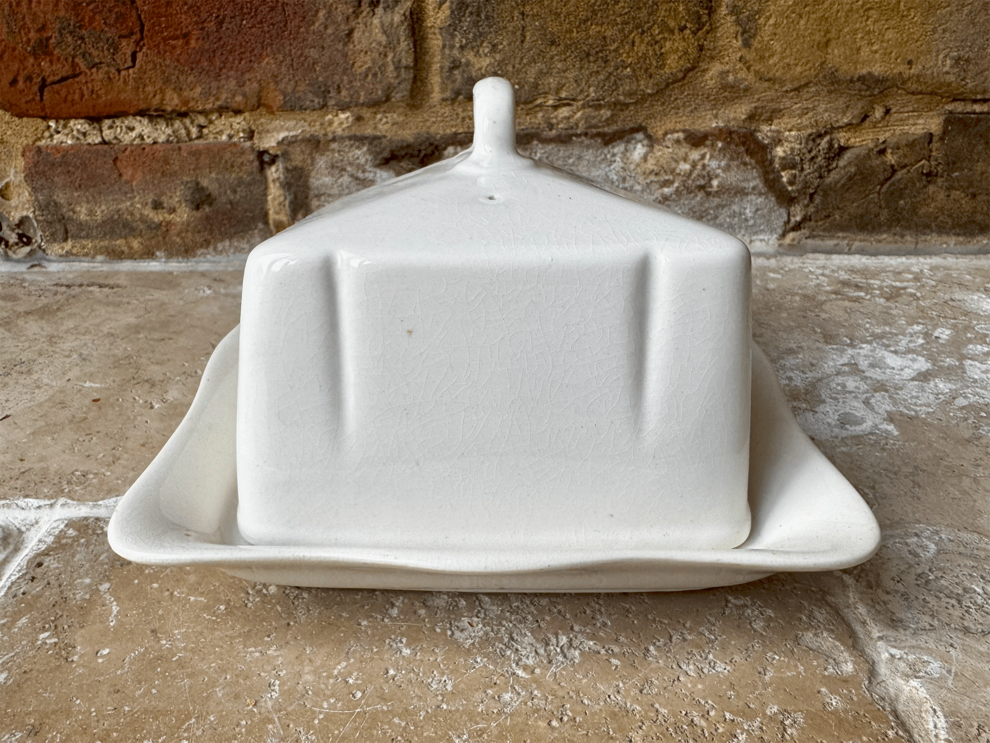 vintage english plain white ironstone lidded cheese butter dish grimwades