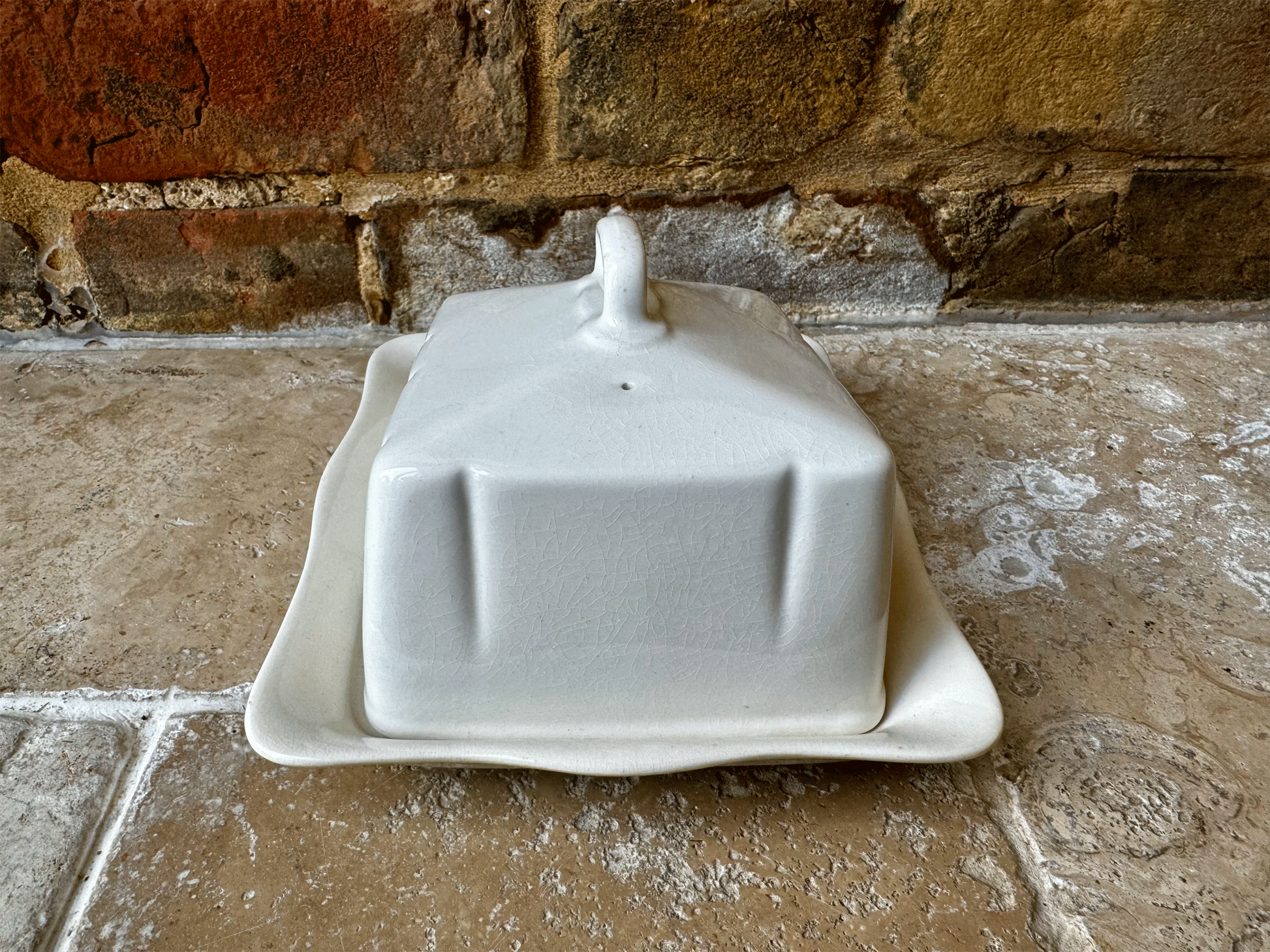 vintage mid century grimwades white ironstone lidded butter cheese dish