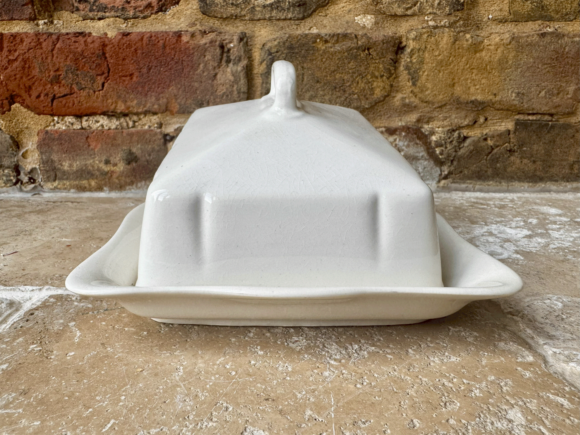 vintage english plain white ironstone lidded cheese butter dish grimwades