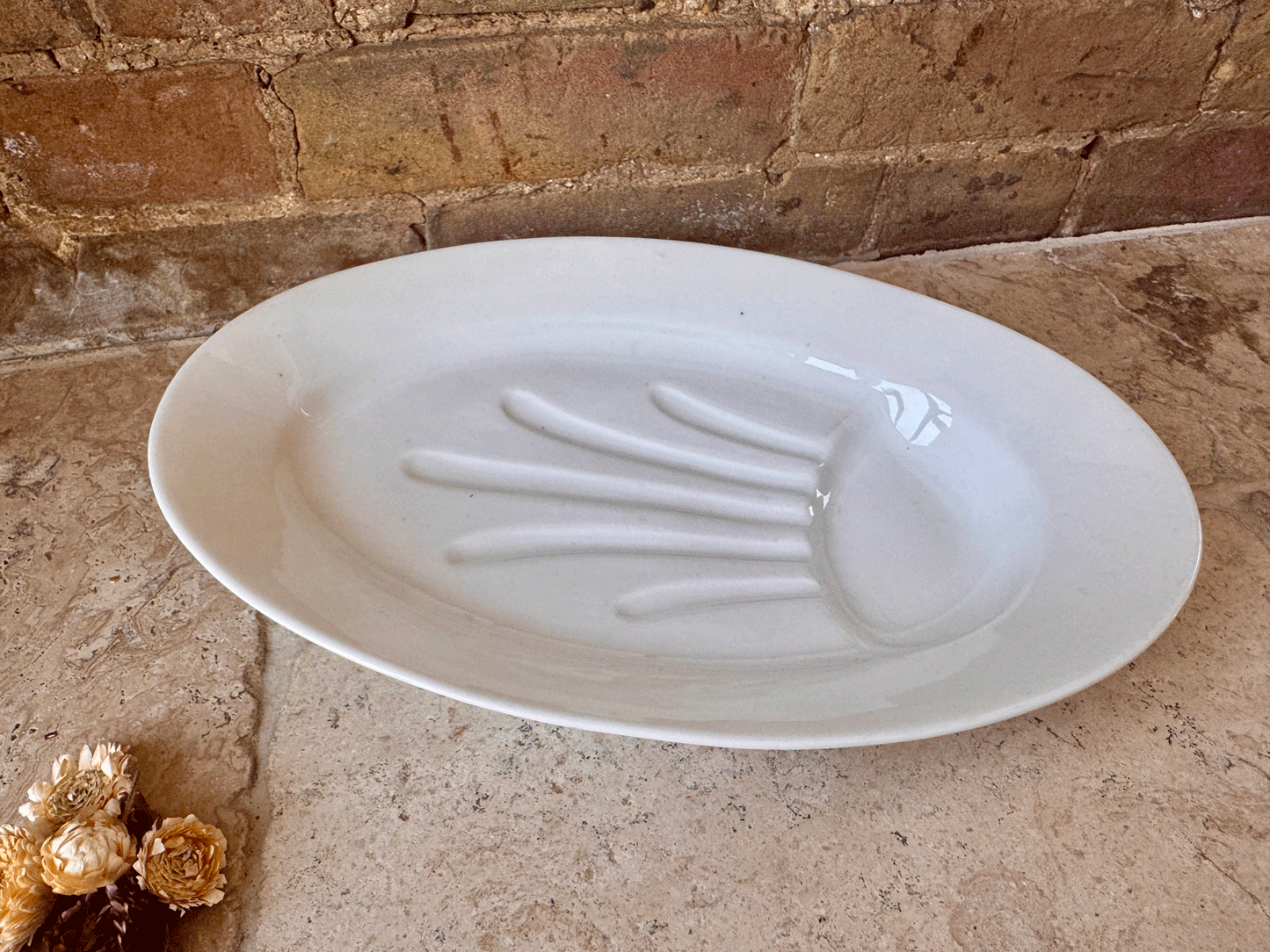 large vintage plain white ironstone carving platter meat plate