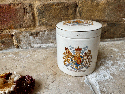 vintage sandland ware frank cooper marmalade preserve jar pot queen elizabeth royal coronation memorabilia
