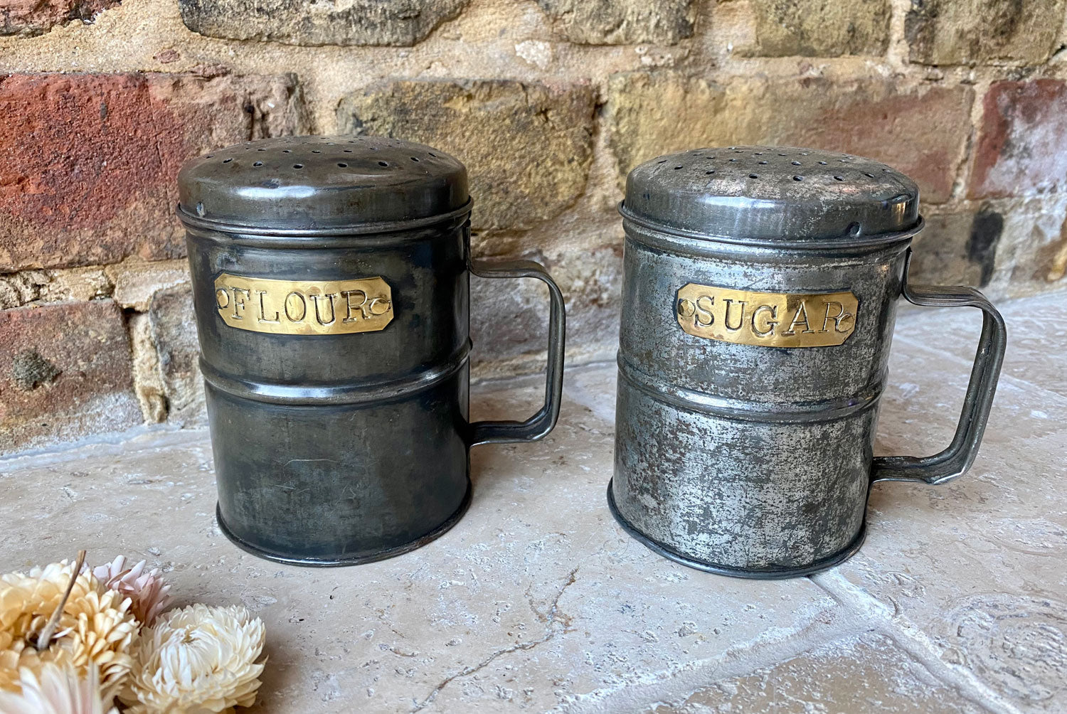 vintage tin flour sugar canister shaker sifter