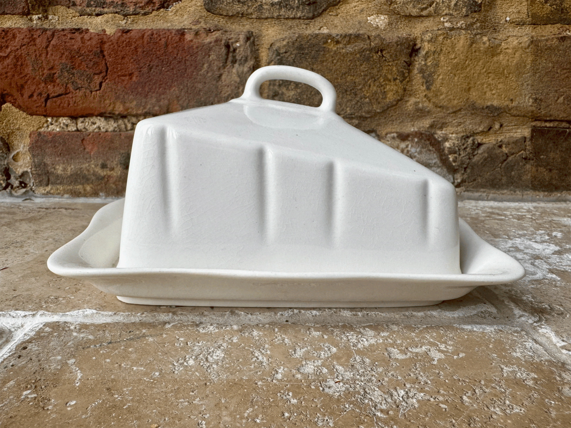 vintage english plain white ironstone lidded cheese butter dish grimwades