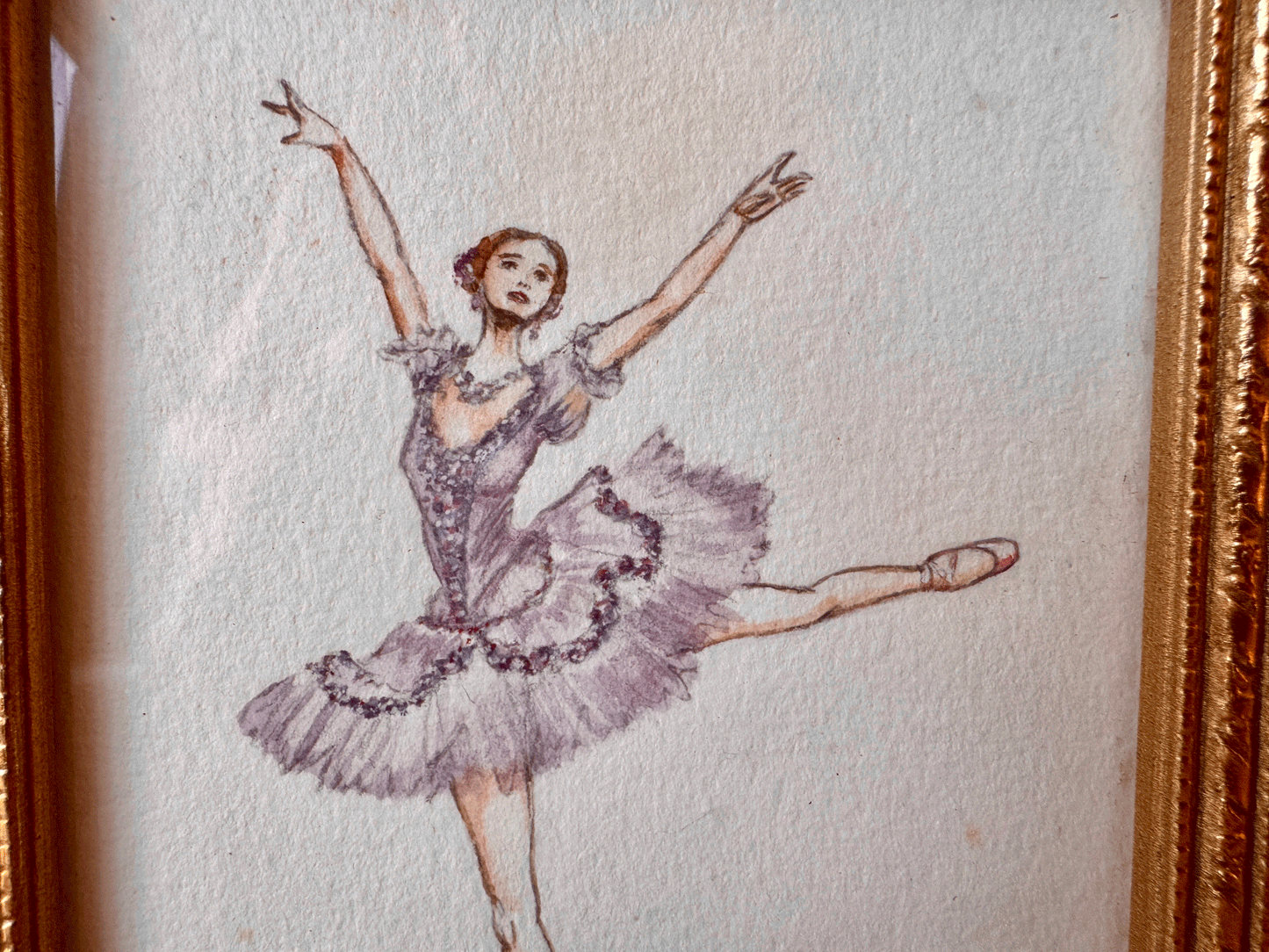 vintage watercolour painting artwork signed ballerina english picture