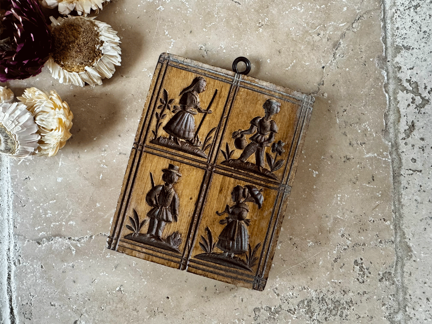 vintage european german carved biscuit sugar mould old fashioned 19th century family