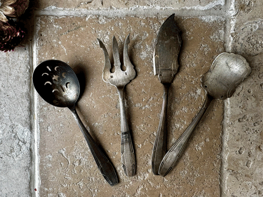 antique french art deco silver plated hors d'oeuvres serving cutlery set
