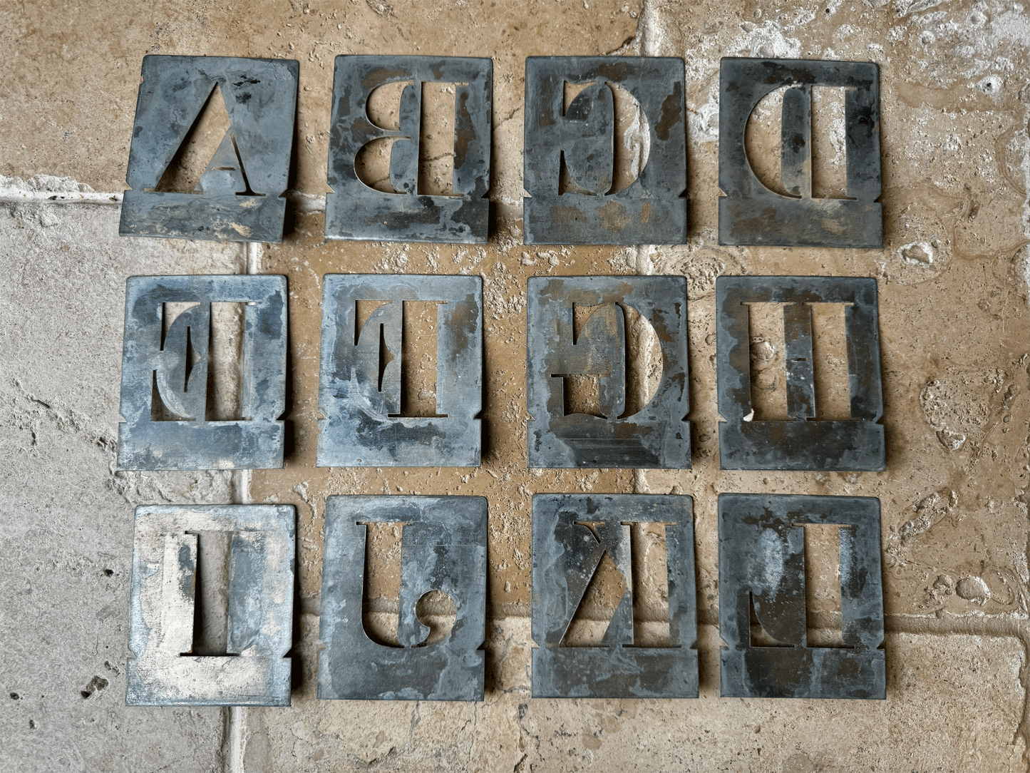 large vintage french art deco tin stencil initial alphabet ampersand