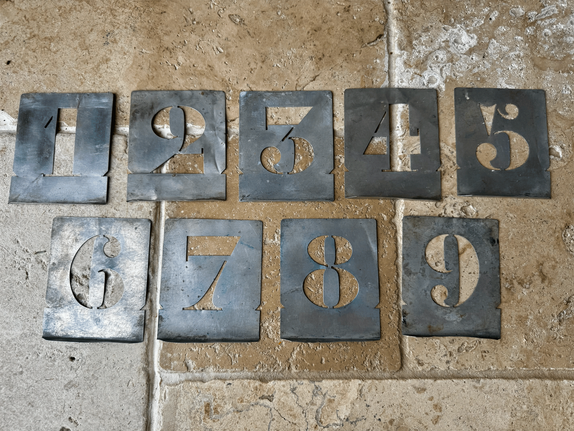 vintage french large numerical number tin stencil art deco style