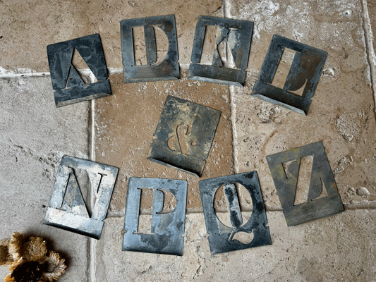 large vintage french art deco tin stencil initial alphabet ampersand