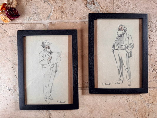 antique french framed signed abel pierre renault pencil drawing caricature gentleman