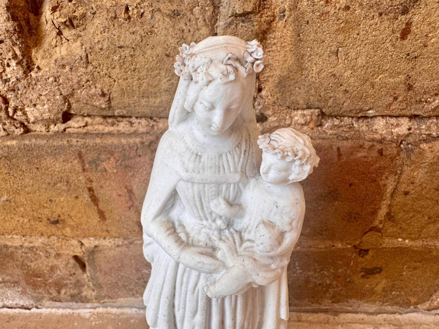 vintage french bisque porcelain statue virgin mary baby jesus religious memento