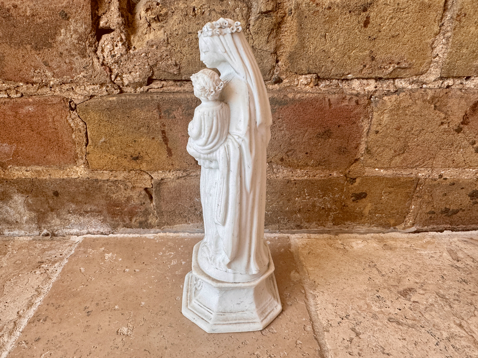 vintage french bisque porcelain statue virgin mary baby jesus religious memento