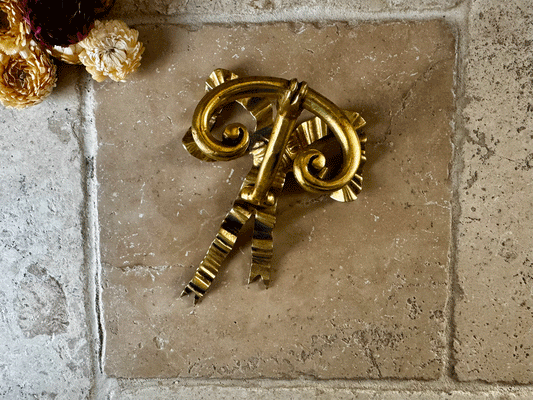 vintage french brass gold colured bow shaped hook curtain tie