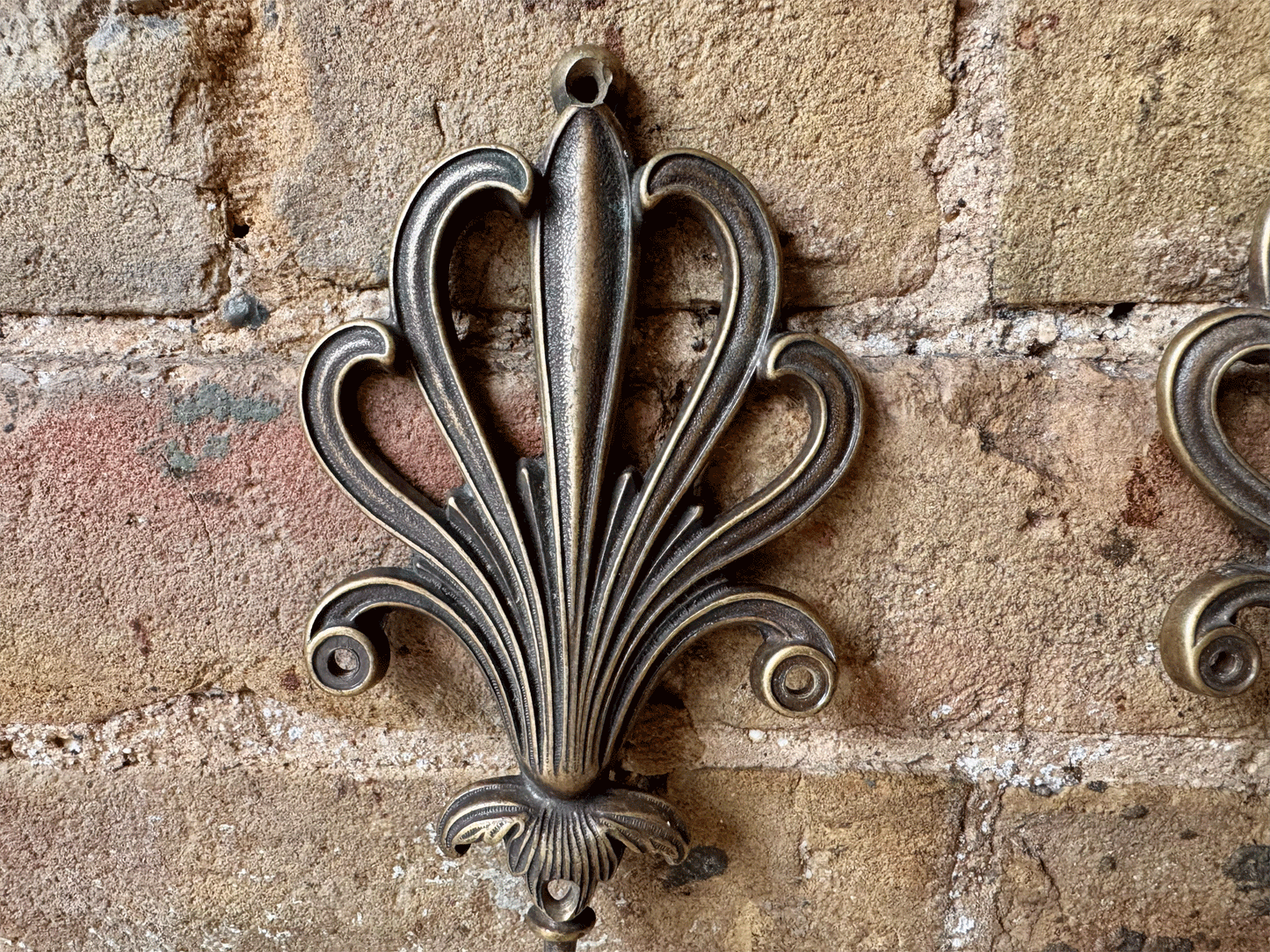 vintage mid century italian brass coat hook curtain tie back fleur de lys
