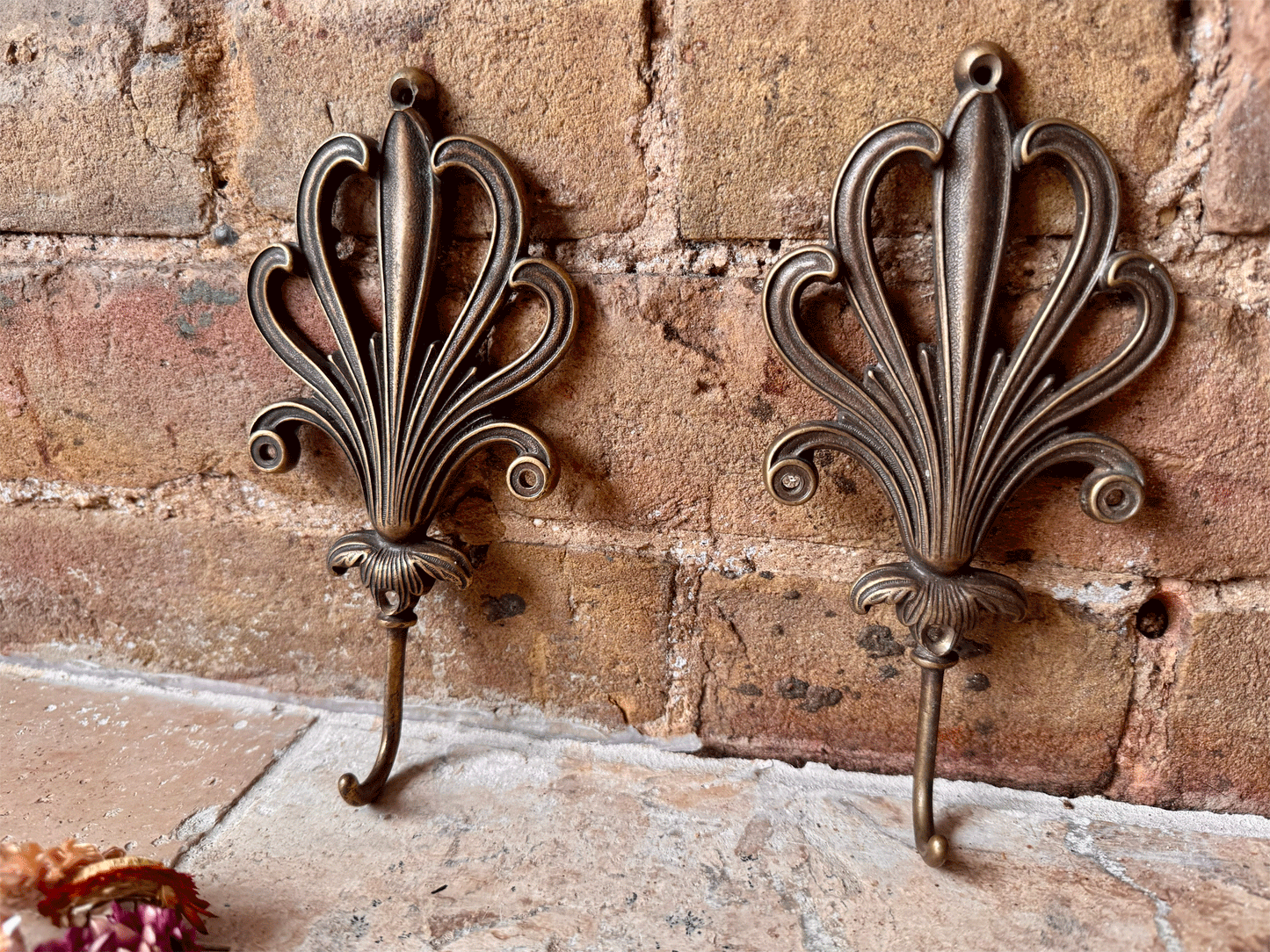 vintage mid century italian brass coat hook curtain tie back fleur de lys