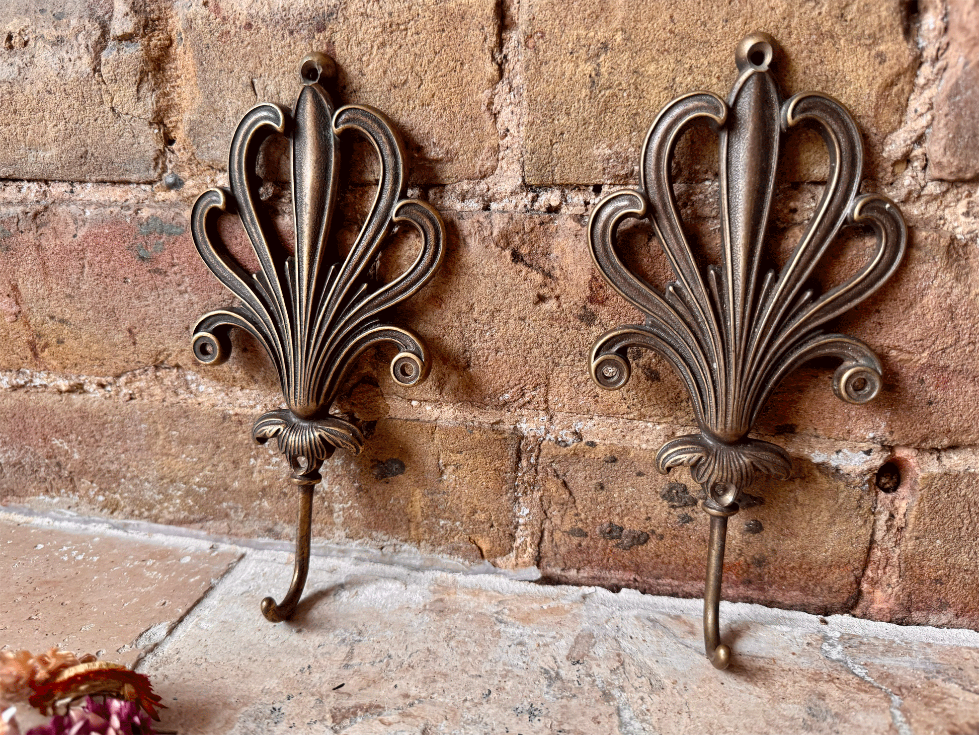 vintage mid century italian brass coat hook curtain tie back fleur de lys