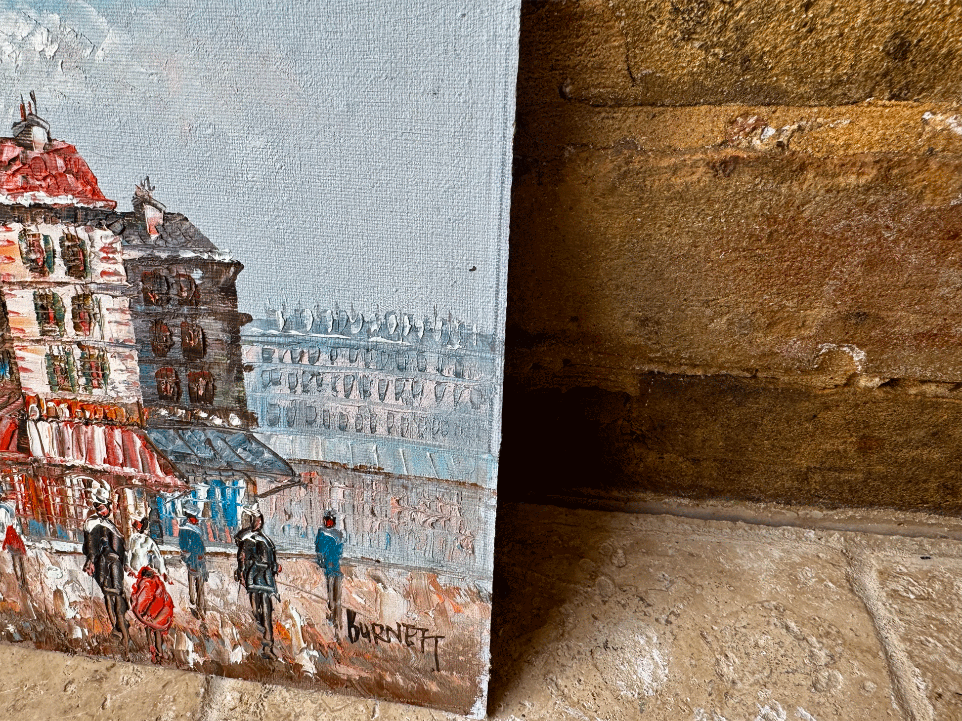 vintage french tourist paris oil painting canvas board tour eiffel tower burnett