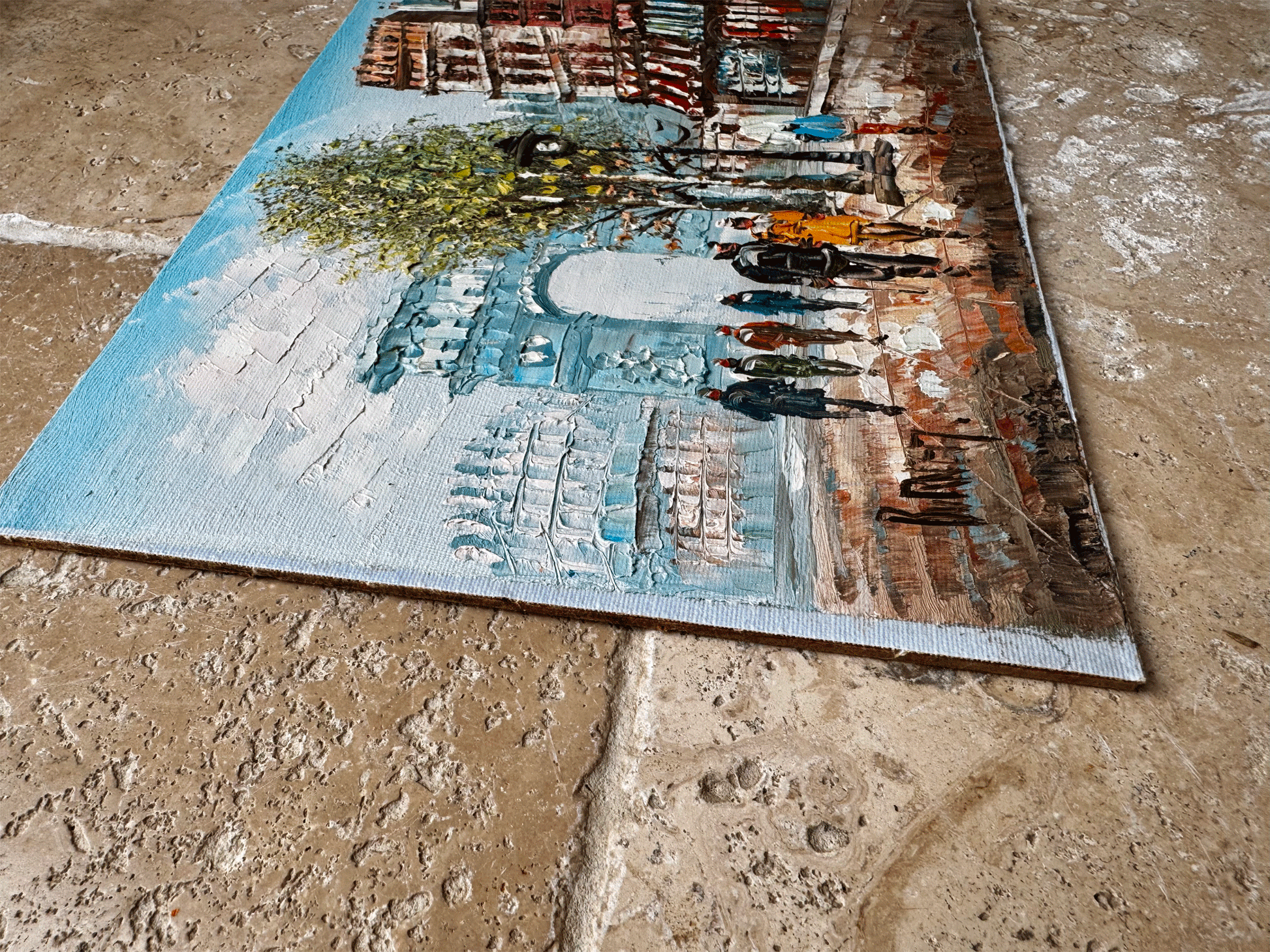 vintage paris tourist scene oil painting signed burnett impressionist style arc triomphe
