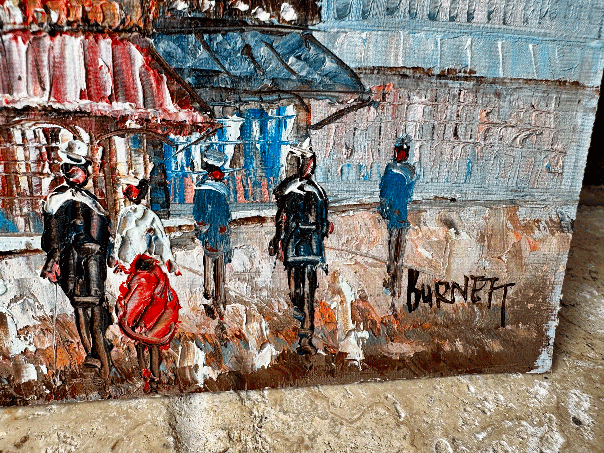 vintage french tourist paris oil painting canvas board tour eiffel tower burnett