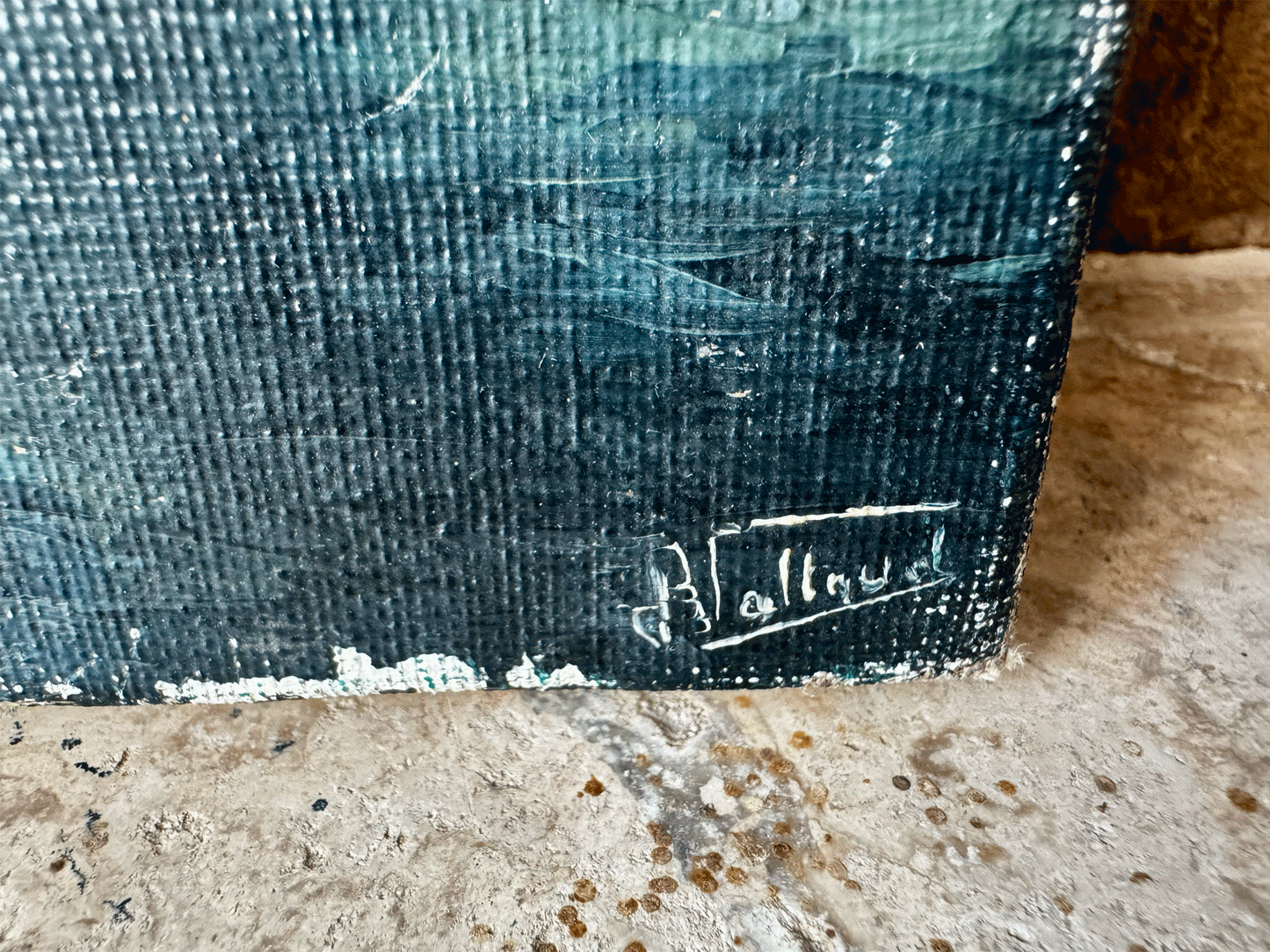 vntage french oil painting canvas signed country landscape river scene setting