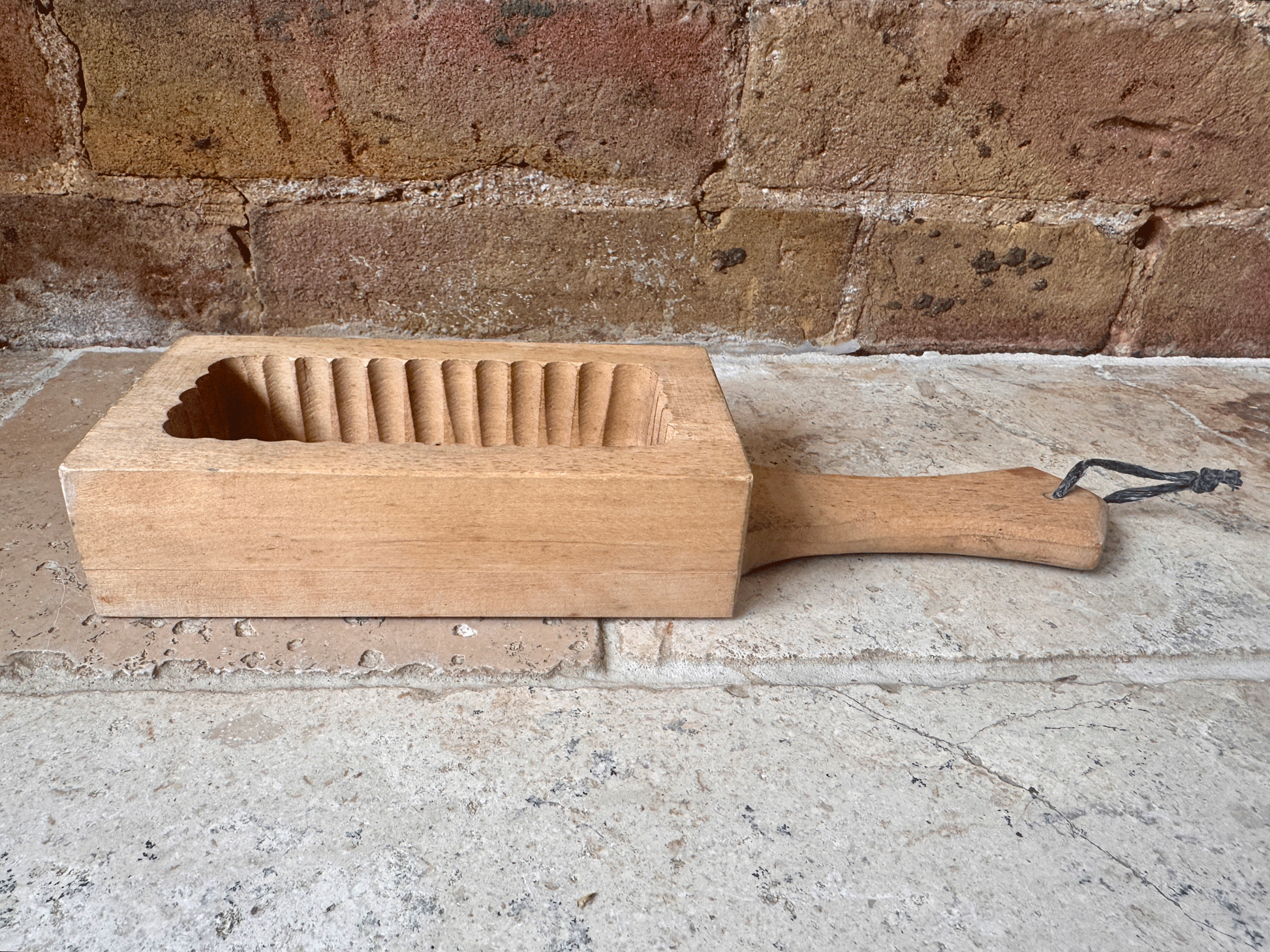 vintage french carved wooden butter brick stamp mould floral flowers foliage