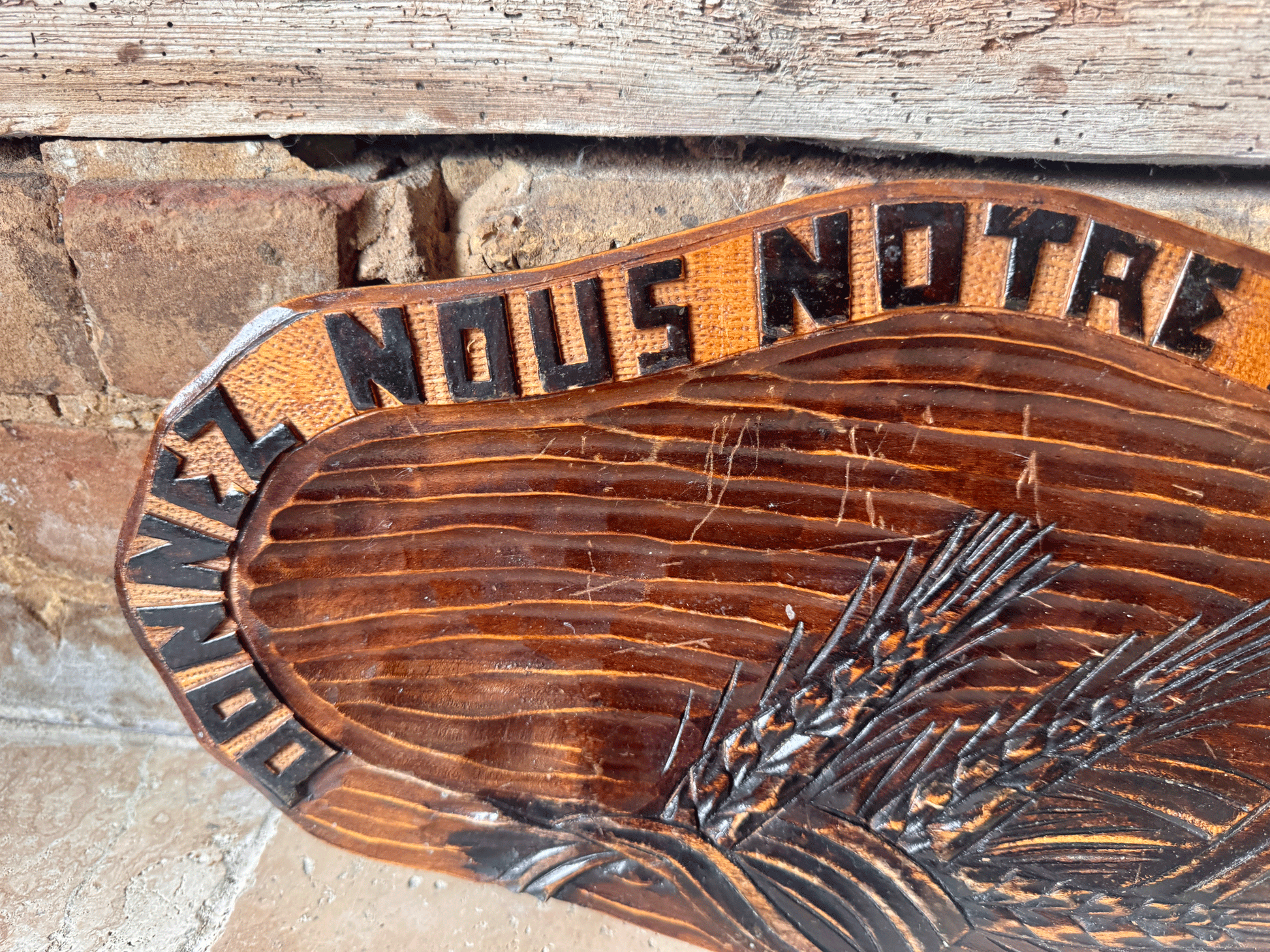 vintage french carved wooden treen bread platter board motto daily bread pain quotidien