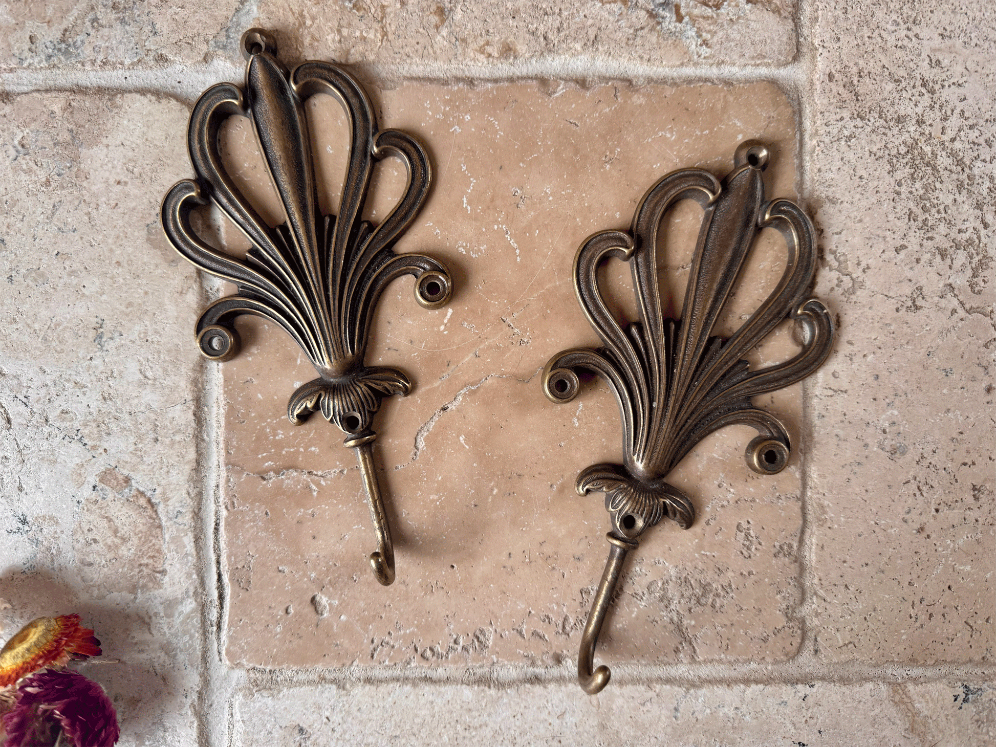 vintage mid century italian brass coat hook curtain tie back fleur de lys