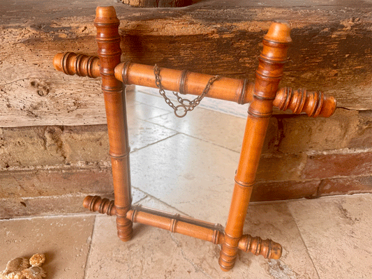 vintage french wooden faux bamboo mirror hanging chain