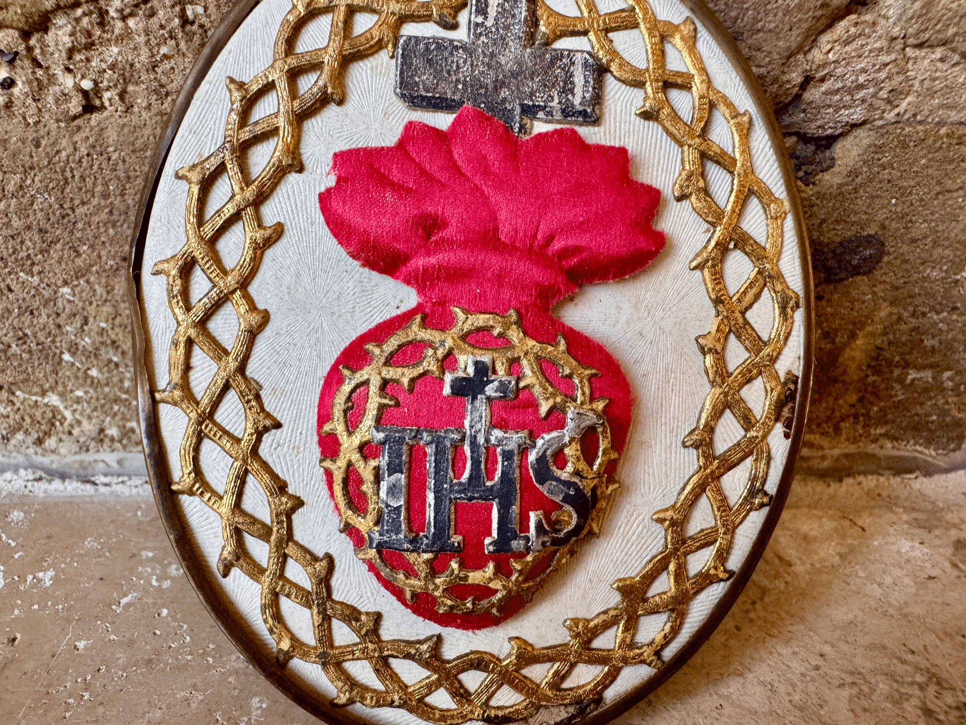vintage french religious reliquary framed sacred heart decorative