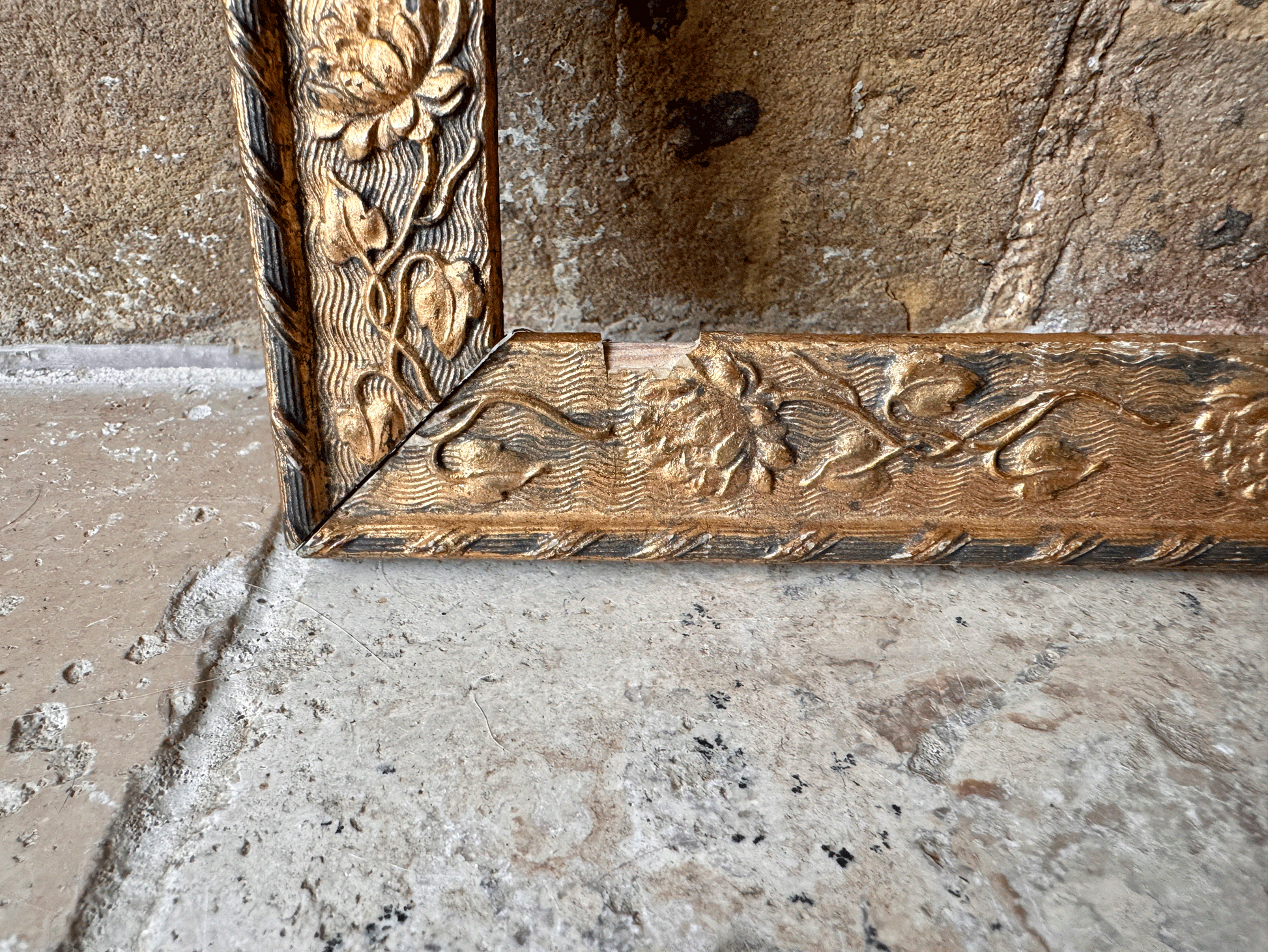 vintage french gilded gilt gold wooden frame floral relief garland