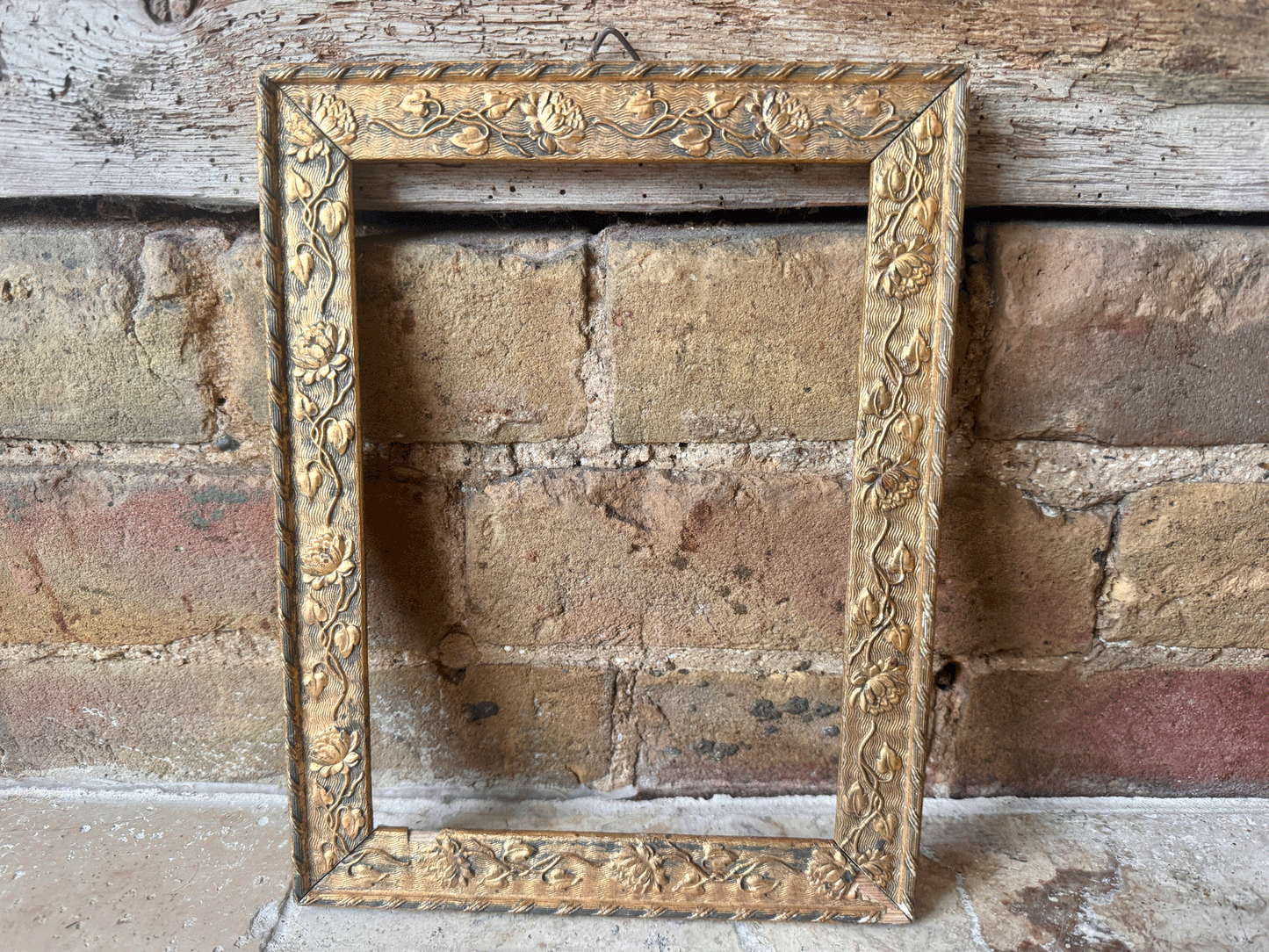 vintage french gilded gilt gold wooden frame floral relief garland