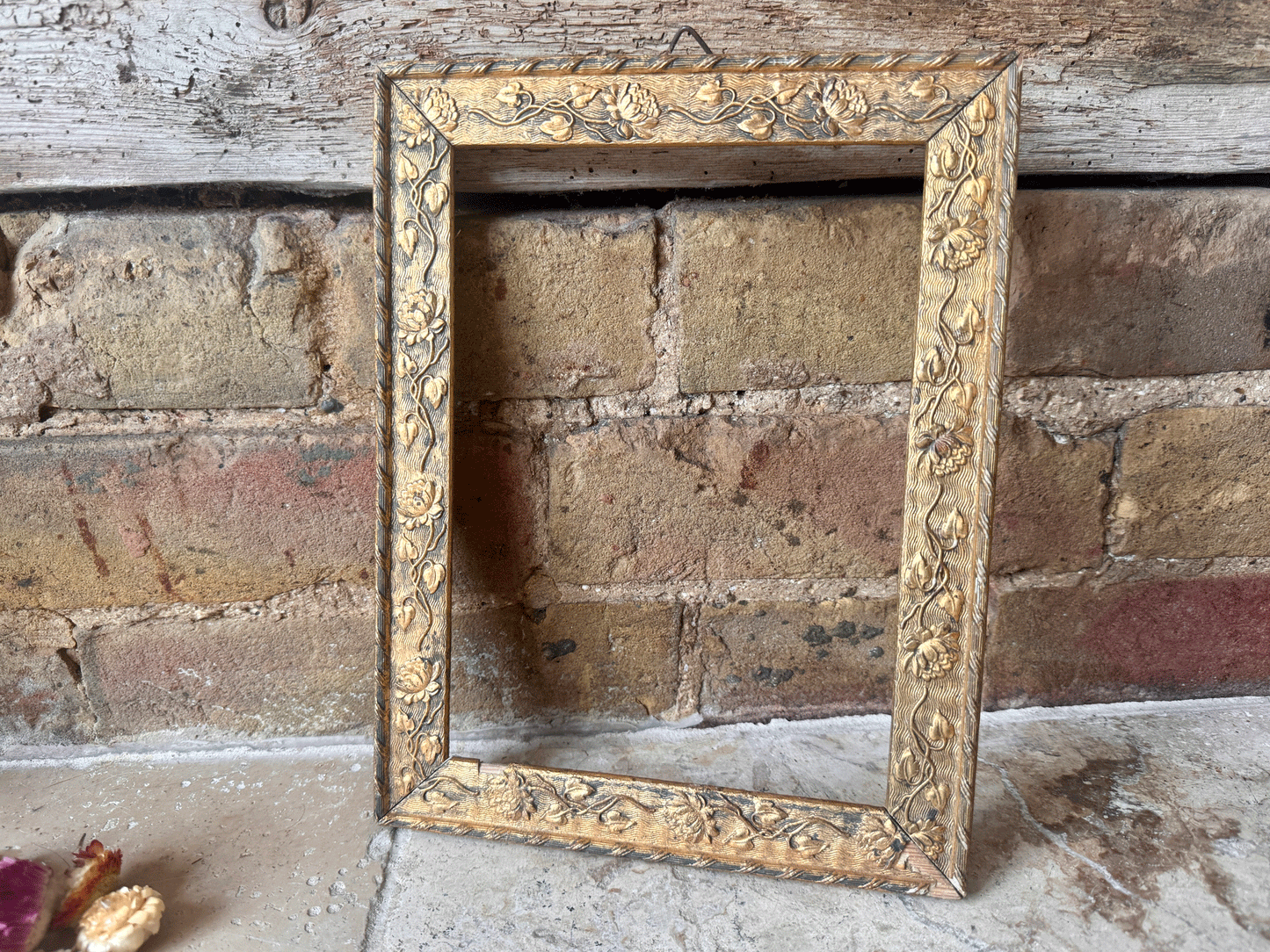 vintage french gilded gilt gold wooden frame floral relief garland