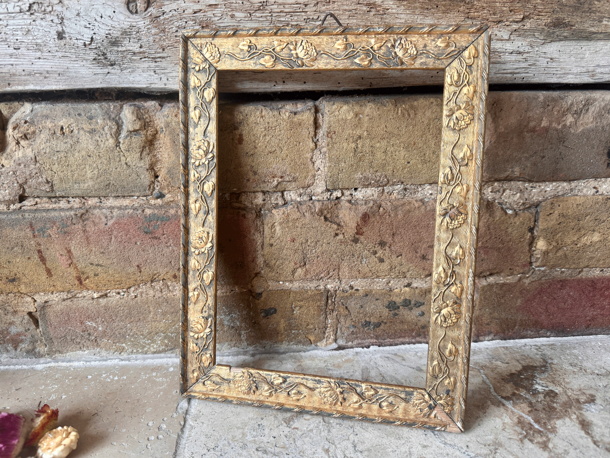 vintage french gilded gilt gold wooden frame floral relief garland