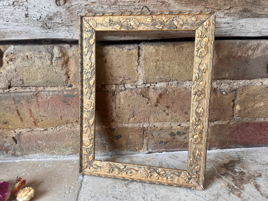 vintage french gilded gilt gold wooden frame floral relief garland