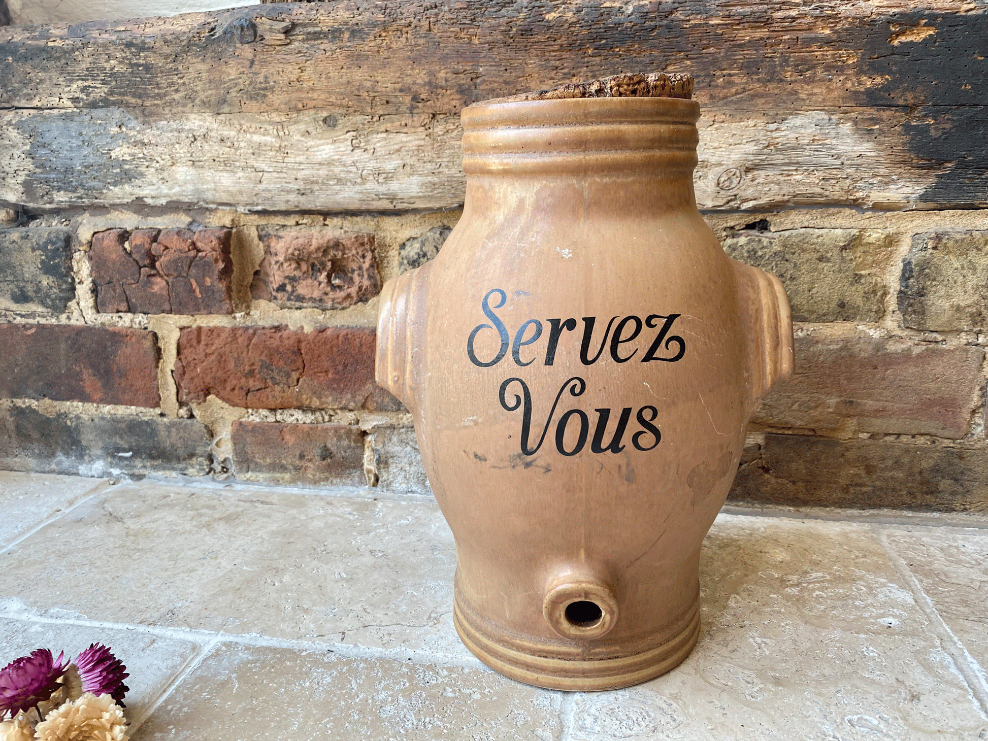 vintage french decorative water dispenser transfer print stoneware