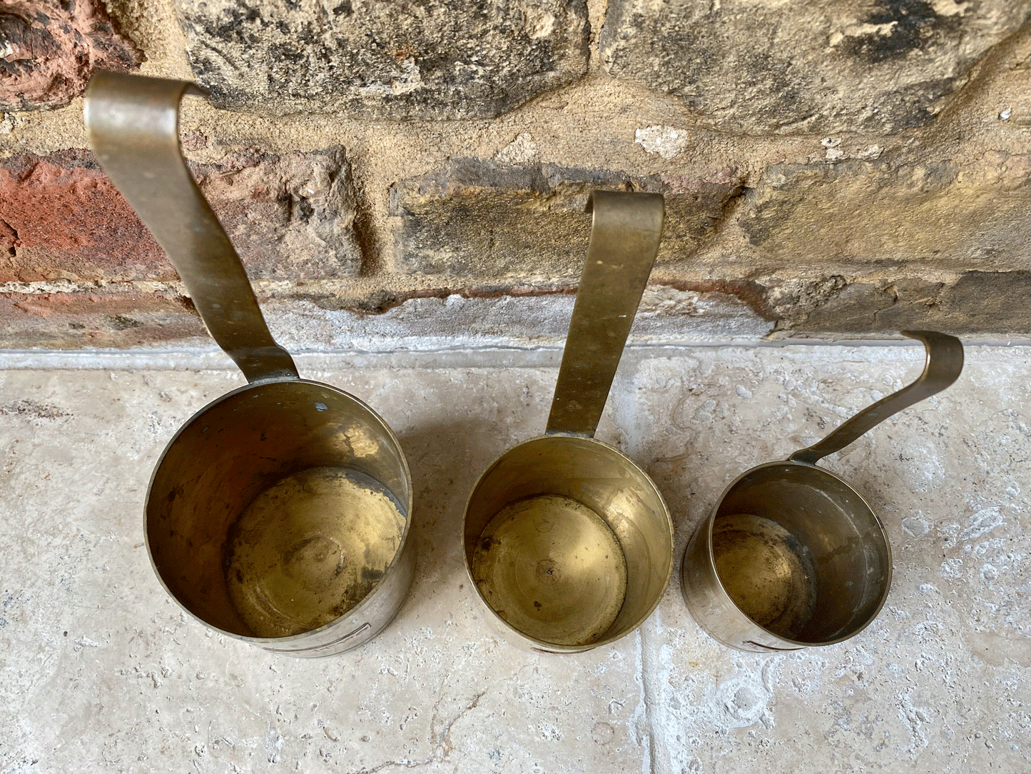 vintage french set graduated brass measures measuring cup