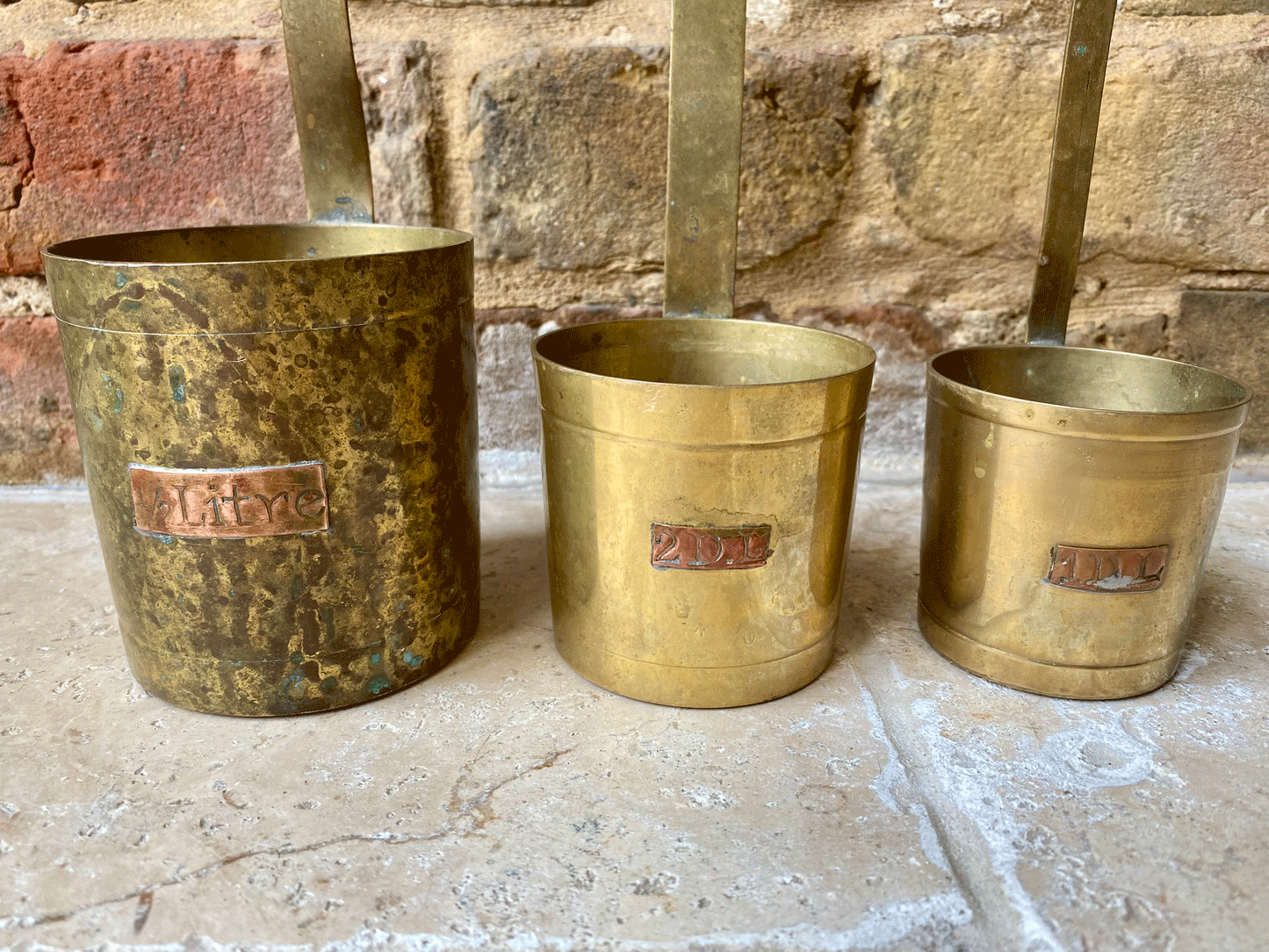 vintage french set graduated brass measures measuring cup