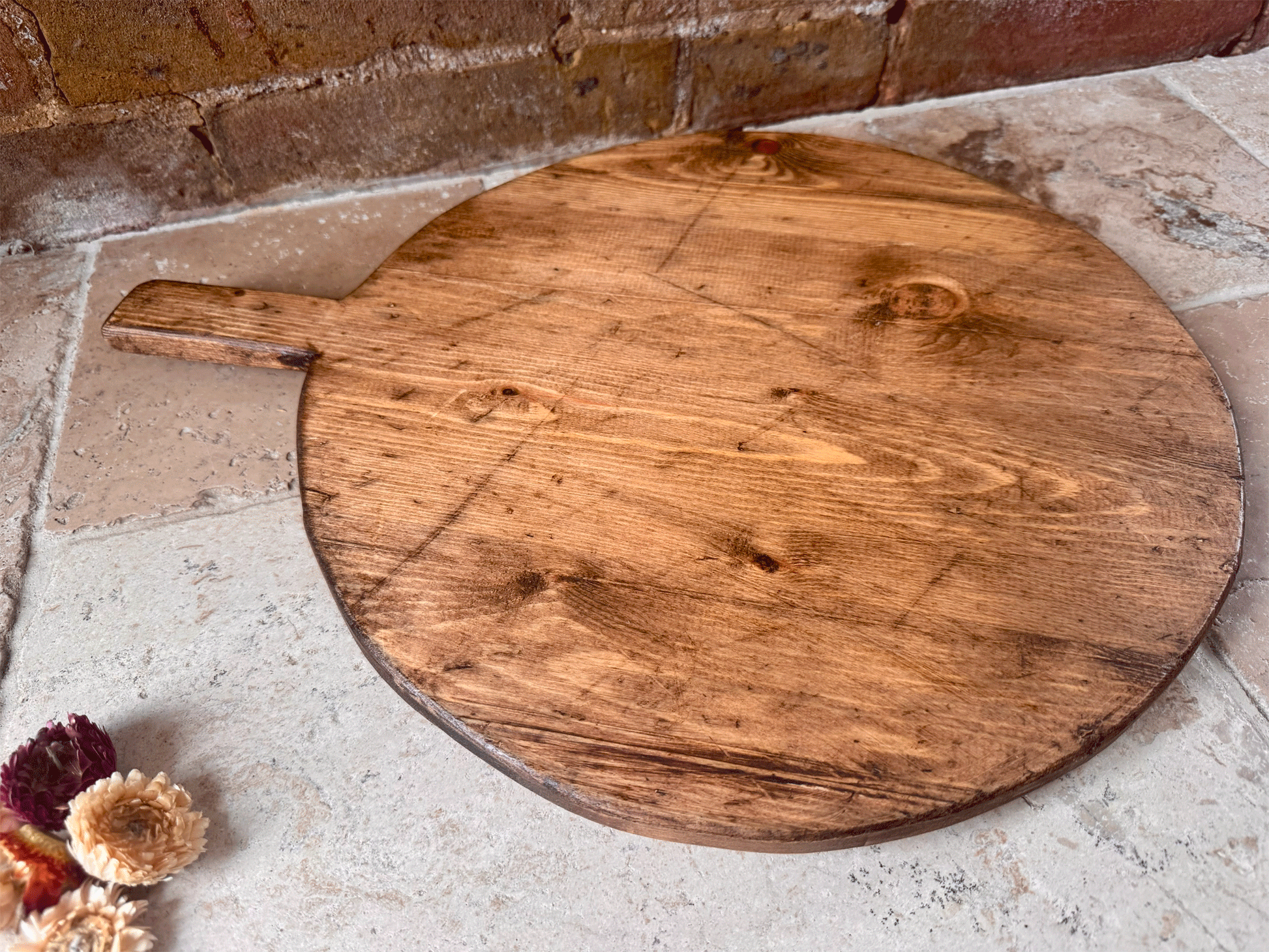 vintage french circular round dough cutting bread board